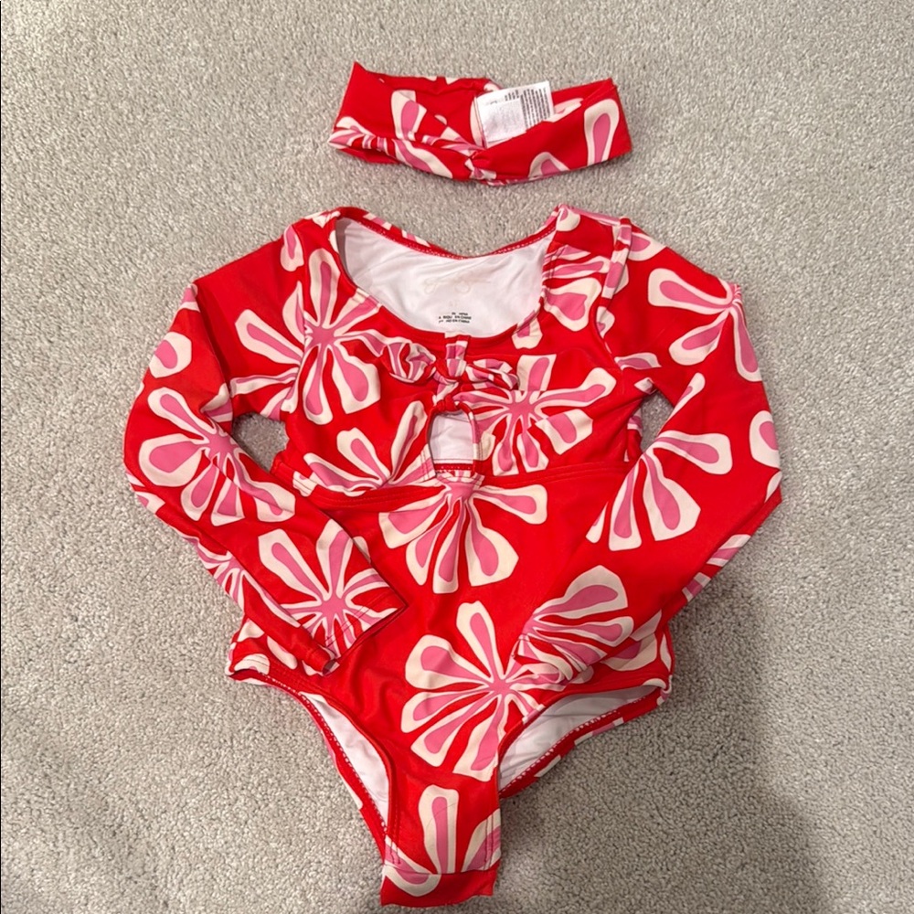 Jessica Simpson Red and Pink Kids Swim One Piece